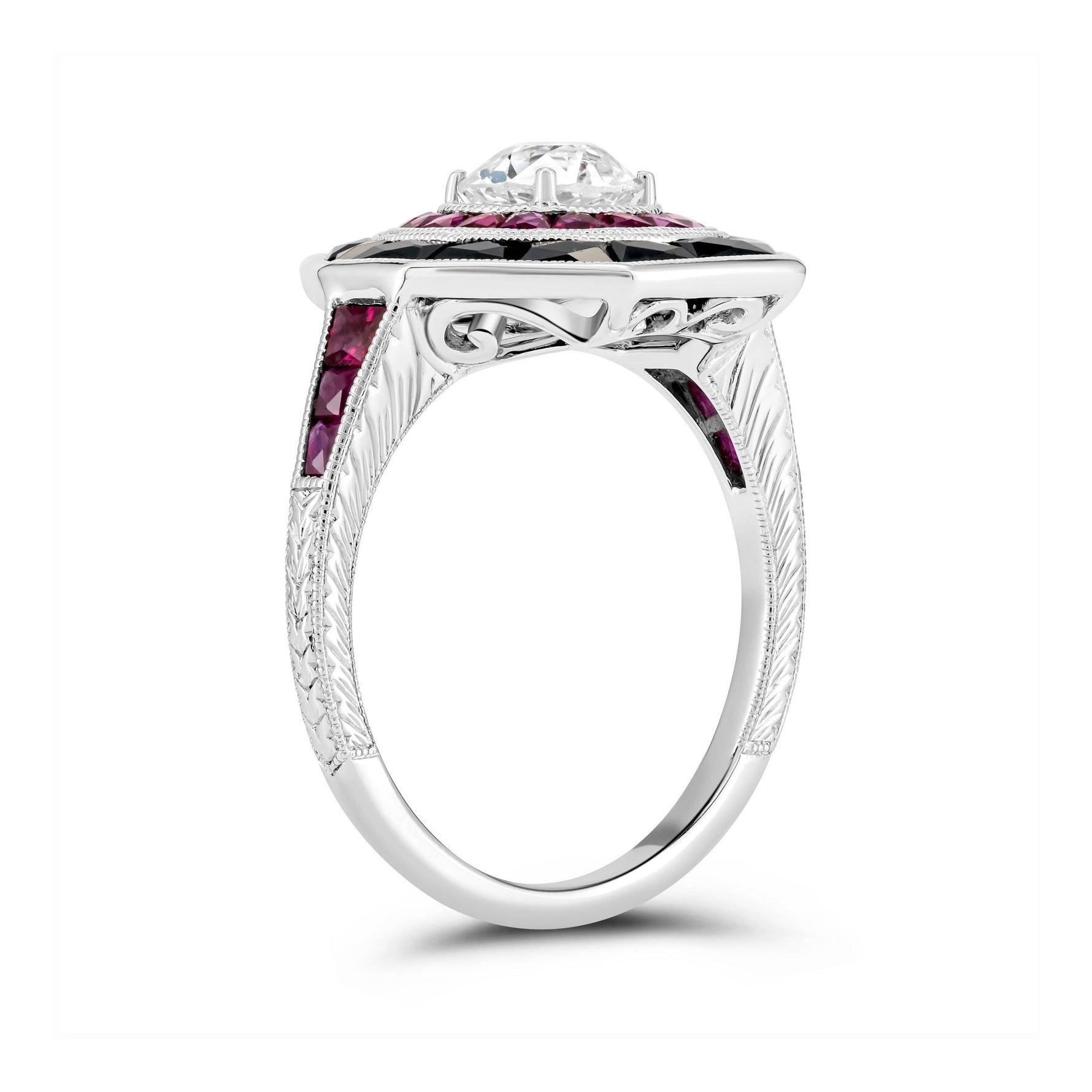 Art Deco Diamond, Onyx & Ruby Ring image 2