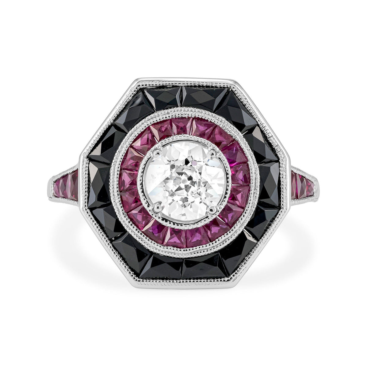 Art Deco Diamond, Onyx & Ruby Ring image 0