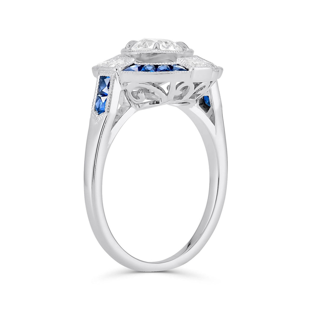Art Deco Diamond & Sapphire Ring image 1