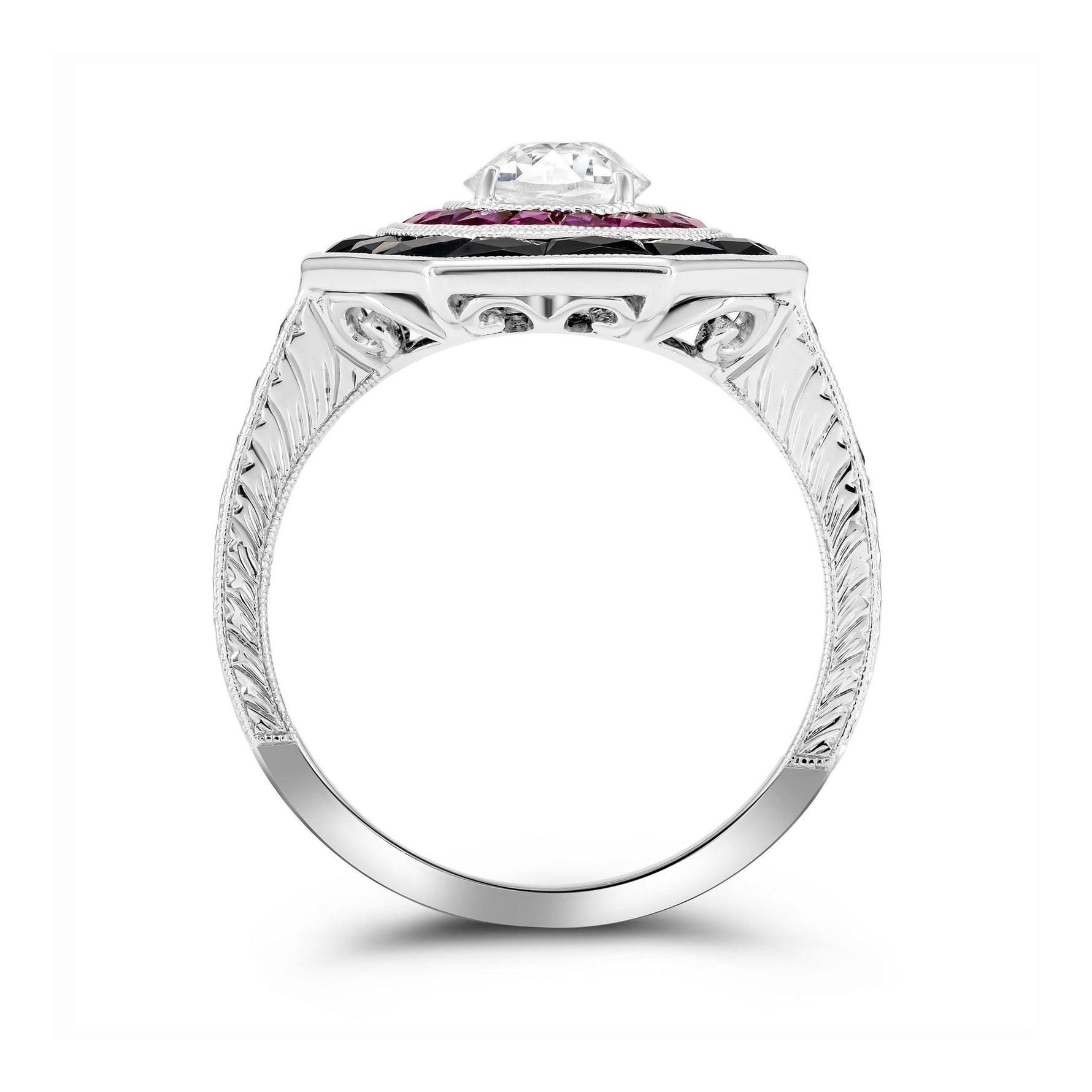 Art Deco Diamond, Onyx & Ruby Ring image 1