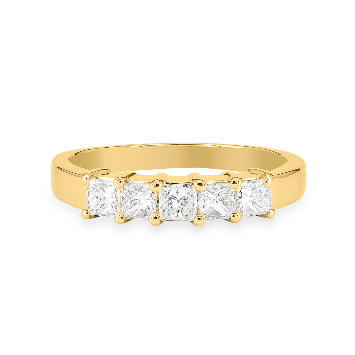 Yellow Gold Wedding Band with princess cut Diamonds