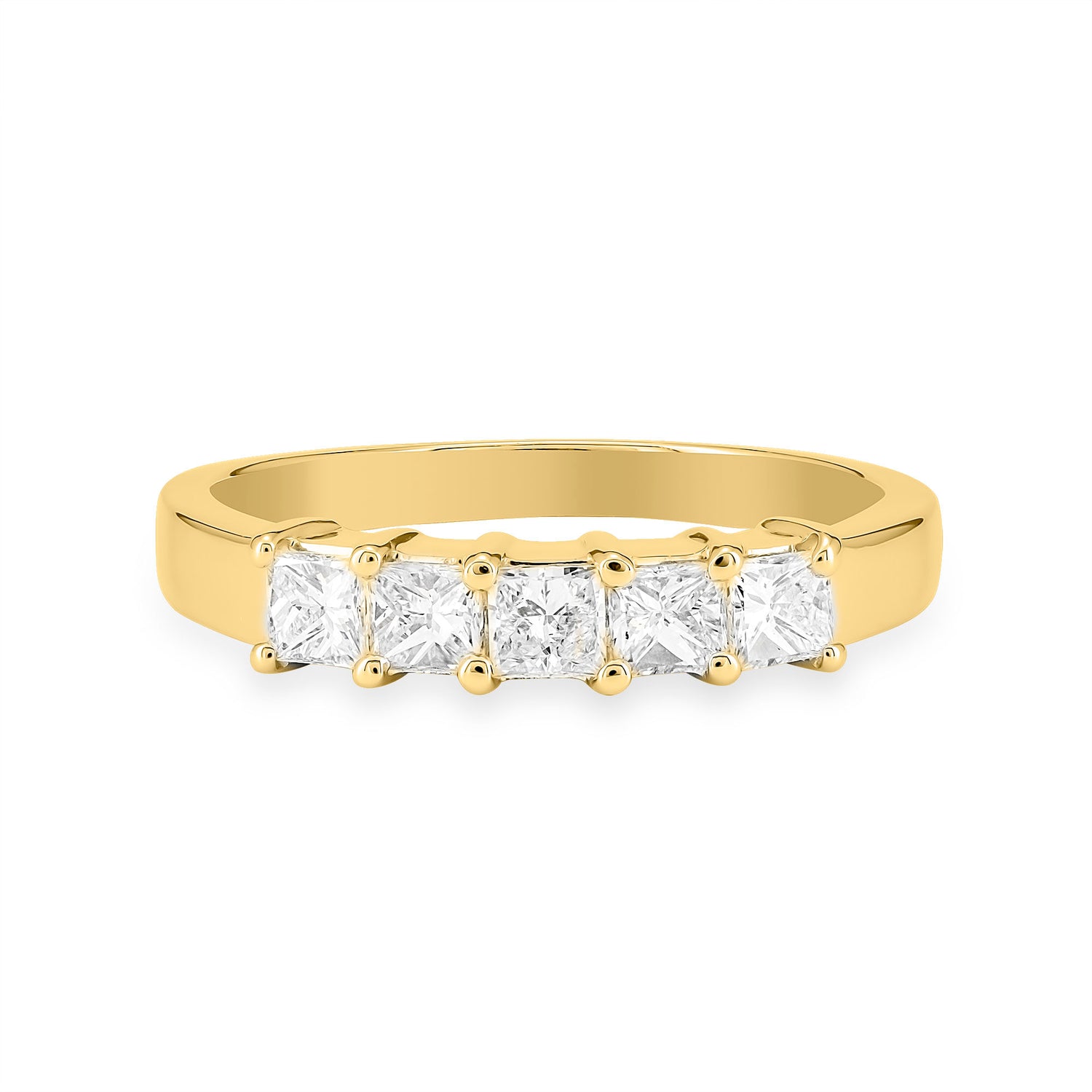 Yellow Gold Wedding Band with princess cut Diamonds