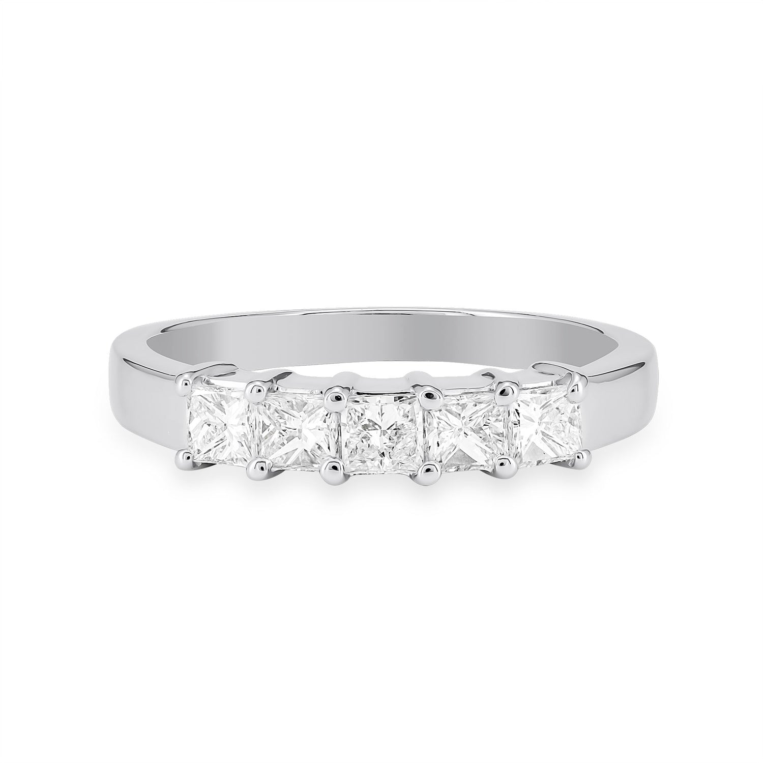 White Gold Wedding Band with princess cut Diamonds